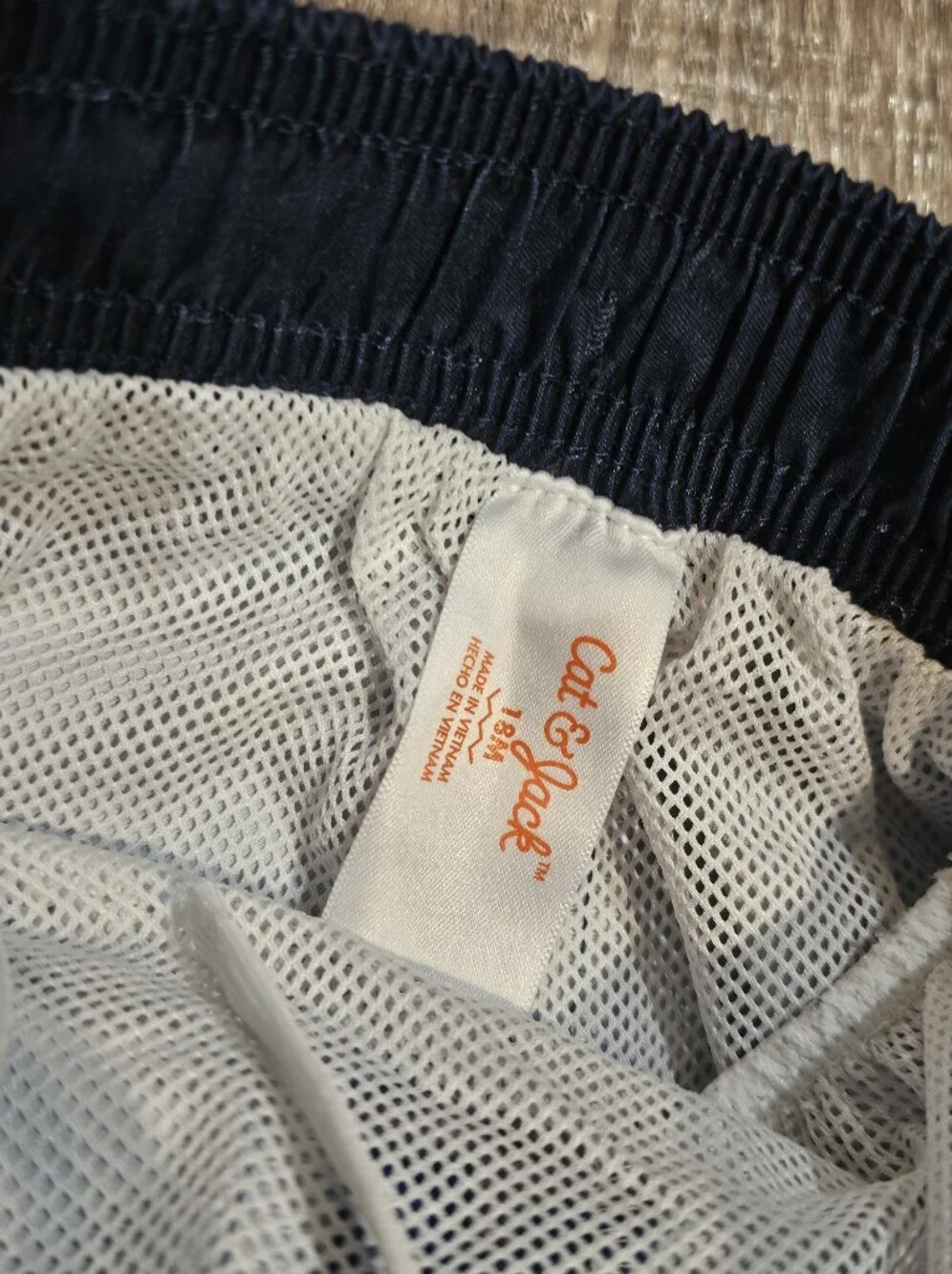 Baby Swim Trunks Size 18 M Blue Shark & Snack Swim Trunks with Navy Waistband